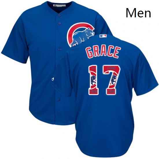 Mens Majestic Chicago Cubs 17 Mark Grace Authentic Royal Blue Team Logo Fashion Cool Base MLB Jersey